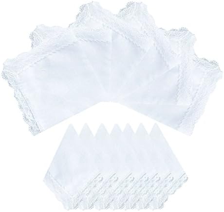 BonjourMrsMrLaides Lace White 100% Cotton Handkerchiefs Hankies for Wedding Gift