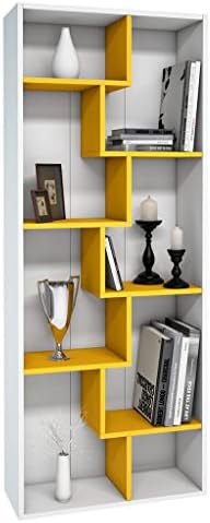 Mia Mobili Terra Zig Zag 8 Shelf Bookshelf Organizer (White / Yellow)