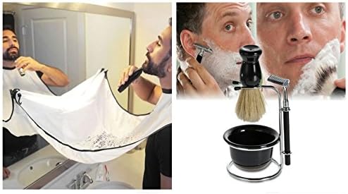Beard Catcher Apron and Shaving Tool Styling Template for Men's Hairline and Beard (White A)
