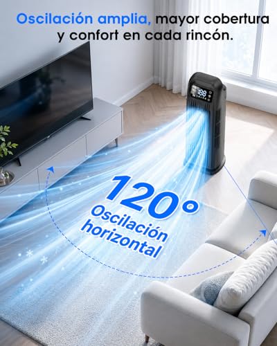 Portable Air Conditioner with Remote Control, 5 in 1 Water Fan, 1.2L Evaporative Climater, Storm Button 7 m/s, 120° Oscillation, 12 Hour Timer, Low Consumption (Midnight Black)