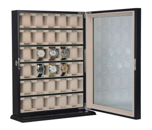 TIMELYBUYS 30 Piece Black Wood Watch Display Wall Hanging Case and Storage Organizer Box and Stand for Oversized Watches