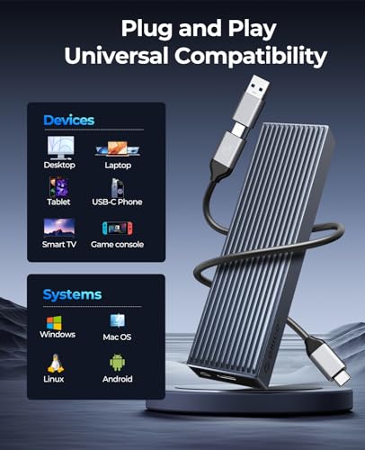 ORICO M.2 NVMe SSD Enclosure, Aluminum Tool-Free Adapter, 10Gbps USB3.2Gen2 USB-C M2 Enclosure for M.2 PCIe NVMe M-Key 2230/2242/2260/2280 SSD, Support UASP- BM2G2