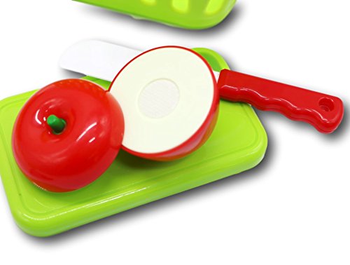 Little Treasures Play Cut Toy Food Fruit Take-Apart Toys Pretend Play Cut Slice & Chop Toy Foods With Cutting-Board, Fake Knife And Kids Toddles Shopping Basket (9 Piece Set)