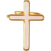 Kokoma Minimalist White Enamel Cross Ring for Women, Gold Plated Stainless Steel Open Statement Ring Stacking Rings Adjustable Band Rings Fashion Jewelry