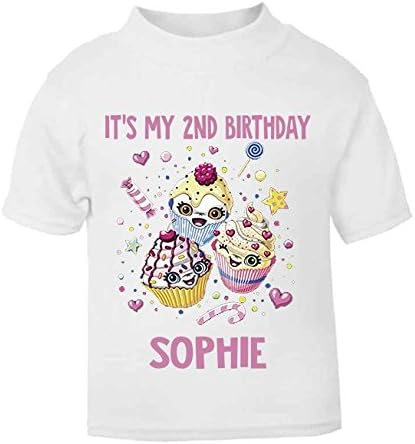 Camiseta de cumpleaños personalizable con nombre para cupcakes, para niños de 2 a 3 años, color blanco: Amazon.es: Bebé