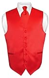 Men's Dress Vest & NeckTie Solid RED Color Neck Tie Set for Suit or Tuxedo