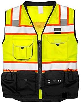 ML Kishigo Vest Mens Class 2 Black Series Serveyors Utility Pockets Safety Vests Premium Black Series Serveyors Vest (4X-Large, Yellow/Black)