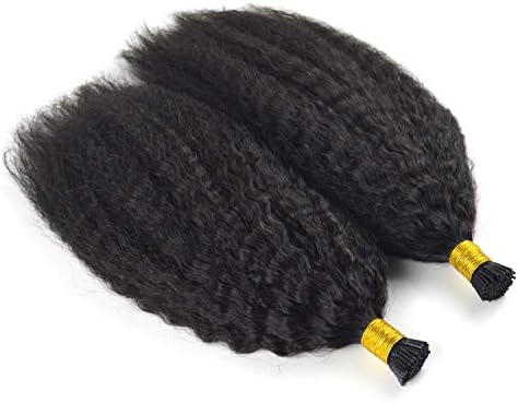 Afro kinky curly I Tip hair extension 100% human hair 1g/strand 100g natural color virgin hair (18, Natural Color)