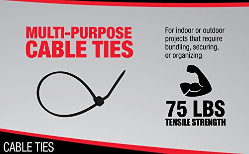 Cambridge ZipIts Multi Purpose Cable Ties Zip Ties 14 Inch 75 Lb 1000 Pieces Standard Duty UV Black