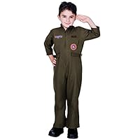 flatwhite Kid Air Force Fighter Pilot Halloween Costume(S (4-6Y)), Black