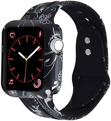 XiangMi Replacement Compatible with Apple Watch 38mm 40mm 42mm 44mm,Soft Silicone Floral Print Strap Sport Band Bracelet Wristbands Compatible with Apple Watch Series 4 Series 3 Series 2 Series 1