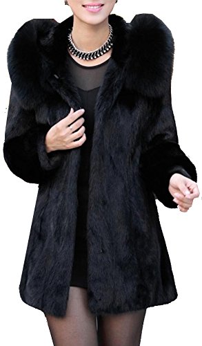 S&S Women's Fashion Black Winter Warm Thick Outerwear Hooded Fur Overcoat Jacket