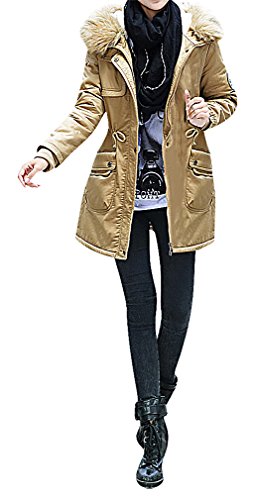 Maze, Women's Faux Fur Hood Fleece Lined Adjustable Waist Pocketed Parka Jacket, Khaki L ,Manufacturer(XL) Maze, Women's Faux Fur Hood Fleece Lined Adjustable Waist Pocketed Parka Jacket, Khaki L ,Manufacturer(XL)