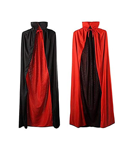 MEZETIHE 35'' Black Red Halloween Cloak Magician Cape Cosplay Robe Costumes for Boys Girls