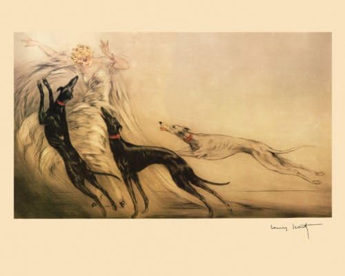 16"x20" Lady Greyhound Dogs Coursing by Louis Icart French Art Deco Vintage Poster Repro Standard Image Size for Framing. We Have Other