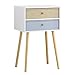 LANGRIA Bedside Table Nightstand End Table with Fabric Storage Drawer Pine Wooden Table for Bedroom Study and Fashion 15.7 x 11.7 x 22.4 inches (Yellow&Light Blue)