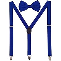 Navisima Suspender With Bowtie for Kids - Elastic Y-Back Design with Strong Metal Clips, Royal Blue