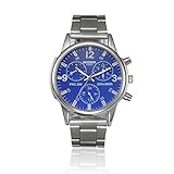 Han Shi Watch, Mens Fashion Crystal Stainless Steel Analog Quartz Wristwatch Simple Clock (Large, Blue)