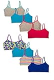 Hane's Girl's Crop Top Bralette Cotton Spandex Training Bra - Pack of 8 (Medium 8-10, Pack of 8 - Assorted Solids & Prints)