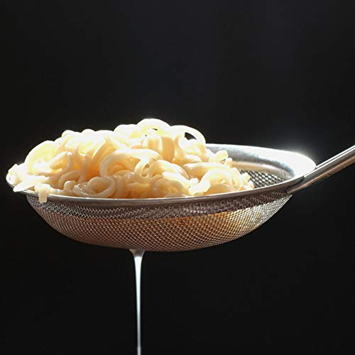 Premium Stainless Steel Spider Strainer with Natural Wooden Handle | Spider Mesh Basket for Cooking | Wire Skimmer with Spiral Mesh, Professional Grade Handle Skimmer Spoon, Ladle for Spaetzle, Pasta,