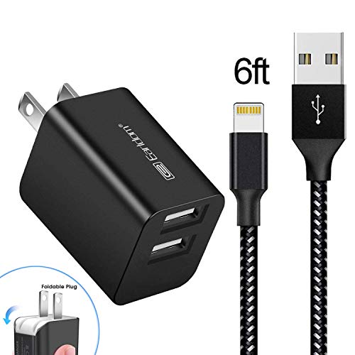 Phone Charger Adapter 6.6ft Cable Compatible iPhone XR/XS/MAX/X /8/8 Plus /7/6 /6s /6s Plus 5S 5 5C SE, iPad Pro Air Mini,Dual Port Travel Wall Charger Block and USB Data Sync Cord