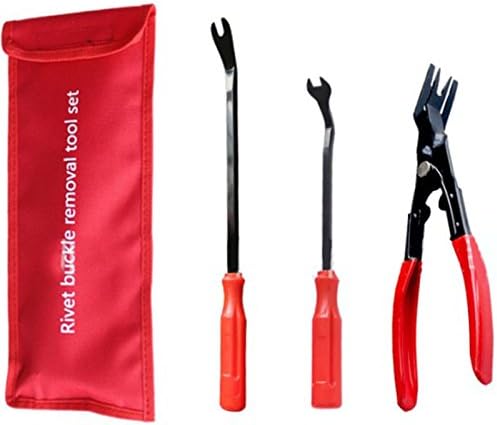 Anweer 3 Pcs Clip Plier Set &amp; Fastener Remover , Auto Red Upholstery Combo Repair Kit with Storage Bag for Car Door Panel Dashboard