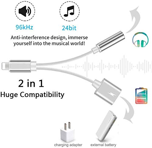 Headphones Adapter Audio to 3.5mm Jack Earphone Adaptor for iPhone 11 Headphone Dongle Connector Charge Cables Accessories Aux&Charging Compatible for iPhone 7/8/7P/8Plus/XS MAX/XR Support All iOS - Thumbnail 3