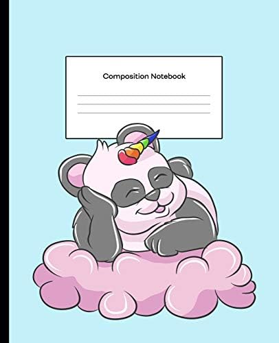 Composition Notebook: Composition Notebook Wide Ruled Blank Lined Notebook Pandicorn Clouds Teal Background