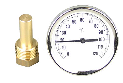 Tauchthermometer, Bimetallthermometer, Messinghülse, 0-120°C