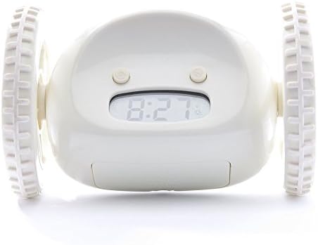 LCD Display Running Alarm Clock, Black Runaway Clock on Wheels for Heavy Sleepers, Funny &amp; Decorative (WHITE)