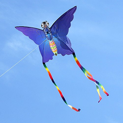 Besra Huge Colorful Butterfly Kite Single Line Easy To Fly Insect Nylon Kite With Handle & Strings for Kids & Adults (Blue)