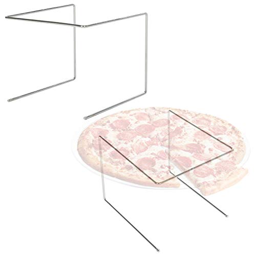 Set of 2 Metal Pizza Pan Riser Stands, Tabletop Food Platter Tray Display Racks, Silver