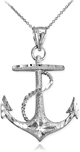 American Heroes Textured 925 Sterling Silver Fouled Anchor Pendant Necklace, 18", Metal, No Gemstone