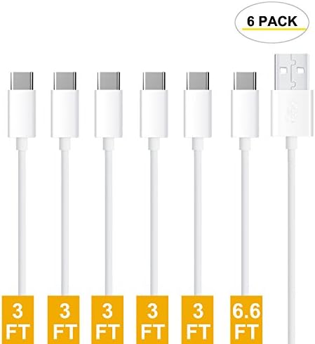 Gopala USB Type C Cable Type C to USB A Charging Cord [6-Pack: 3ft x 5 + 6.6ft x 1] with 56k Ohm Resistor for Galaxy S8, S8+, MacBook, Nintendo Switch, Sony XZ, LG V20 G5 G6 and More (White)