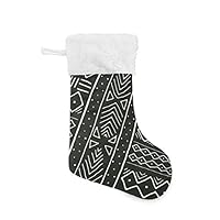 HoDeColor Christmas Stockings Mudcloth in Bone Black17.5 Set of 1 Hanging Stockings with Pom-Pom for Christmas Decor Party Accessory