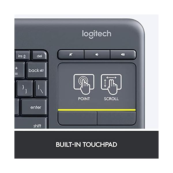 Logitech-K400-Plus-Wireless-Livingroom-Keyboard-with-Touchpad-for-Home-Theatre-PC-Connected-to-TV-Customizable-Multi-Media-Keys-Windows-Android-LaptopTablet-QWERTY-UK-Layout-Black Logitech K400 Plus Wireless Touch TV Keyboard With Easy Media Control and Built-in Touchpad, HTPC Keyboard for PC…
