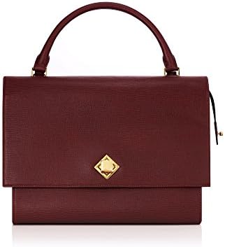 VERANIQUE ZSA Women's Ripe Cherry Red Italian Calfskin Tote Flap Bag Embossed Bamboo Pattern