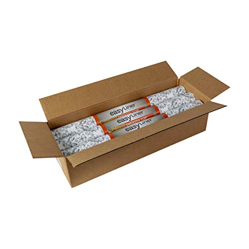 Duck Smooth Top Easy Liner Shelf Liner, Under Cabinet Multipack, 6-Rolls, Each 20" Width, 6' Length, Grey Damask
