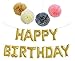 Gold Happy Birthday Balloon Letters – Banner & Tissue Paper Pom Poms - Reusable Helium Quality Party Decorations Design by Jolly Jon