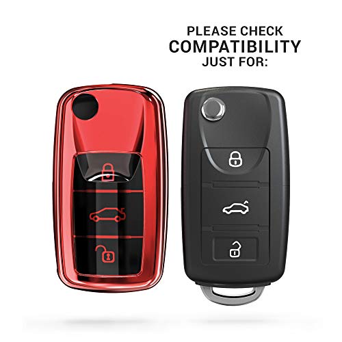 kwmobile autosleutel hoesje compatibel met VW Skoda Seat 3-knops autosleutel - autosleutel behuizing in hoogglans rood - Afbeelding 7