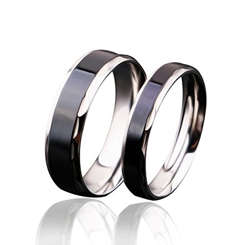 Bishilin 2 Pieces Couple Rings Stainless Steel High Gloss?Polished?Round?Width?6/4MM Promise Wedding Silver Black Women Size 5 & Men Size 10