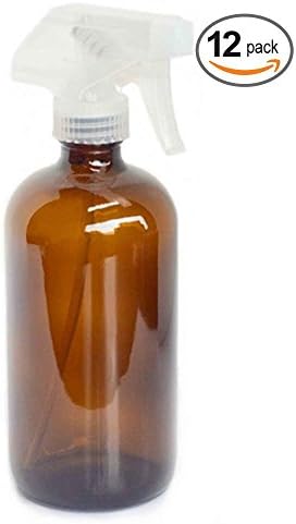 Aroma Oil Tools - Glass Bottle with Trigger Sprayer (Amber) for Essential Oils - 16oz - 12 Pack