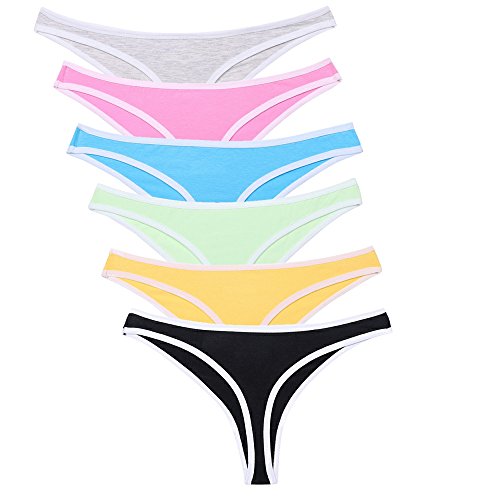 THE MIKI 6-Pack Thin Slim Thong With Pure Cotton T-Back Panties Ladies  G-String Breathable Sexy One-Piece Traceless Panties (Multicoloured, L)