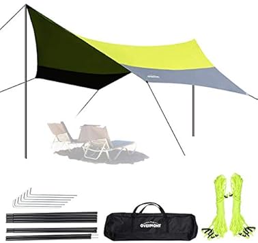 Amazon Overmont 防水タープ 天幕シェード ヘキサゴンタープ Uvカット サンシェルター テント シェード アウトドア 500x500x240cm 耐水加工 遮熱 キャンプ用品 アウトドア 収納袋付き 3 8人用 Overmont スポーツ アウトドア
