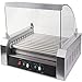 S AFSTAR Commercial 30 Hot Dog 11 Non-Stick Roller Machine, Electric Hot Dog Sausage Grill Cooker Machine with Removable Stainless Steel Drip Tray & Glass Hood Cover, Countertop Hot Dog Roller Warmer