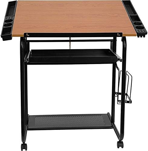 Rabinyod Bulan Adjustable Drawing and Drafting Table with Black Frame and Dual Wheel Casters