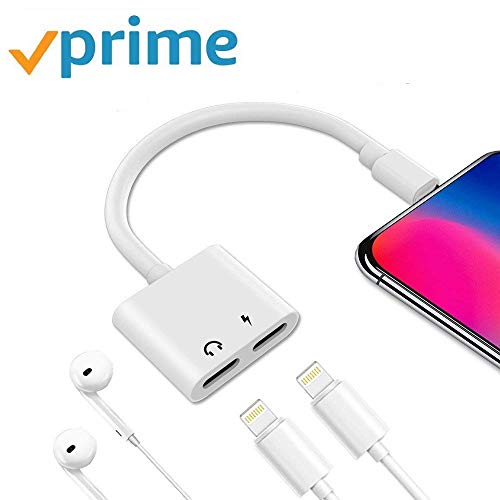 2 in 1 Headphone Adapter for iPhone AUX Audio Charge Adaptor Car Charger [Audio+Charge+Call+Volume Control ] Dual Earphone Cable Converter Compatible for iPhone X/7 Plus /8/8Plus/XR/XS/XS MAX