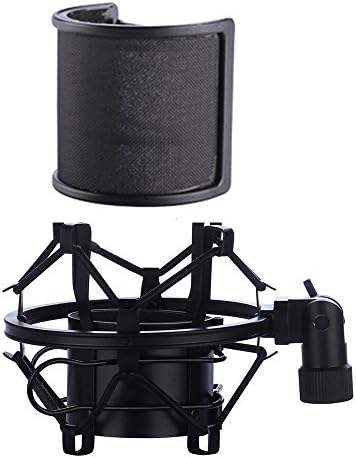 Microphone shock mount with pop filter.