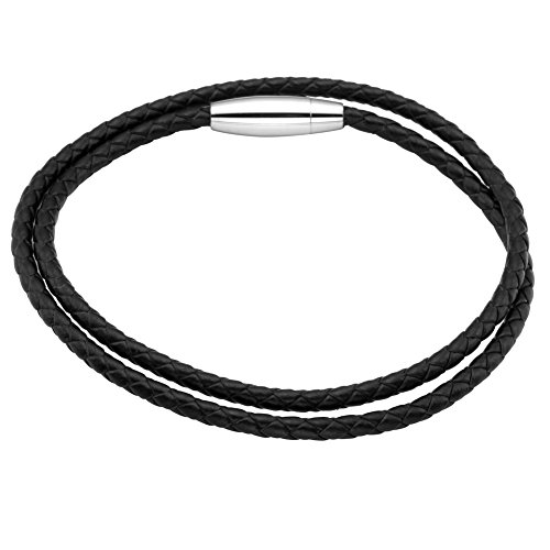 Jusnova Stainless Steel Magnetic Clasp Black Braided Leather Bracelet Stylish & Simple for Men Women