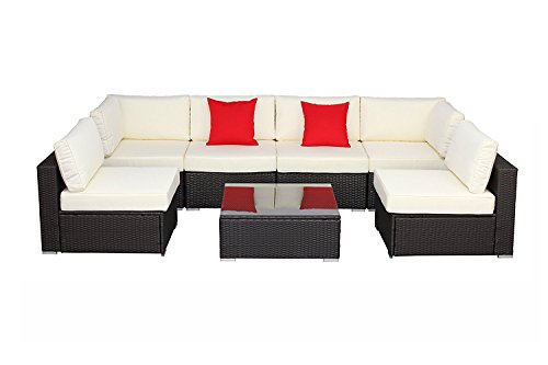 Do4U 3-12 Pieces Outdoor Rattan Sofa Wicker Sectional Patio Furniture set | Patio, Backyard, Pool (9010-EXP-7 Pieces,B)